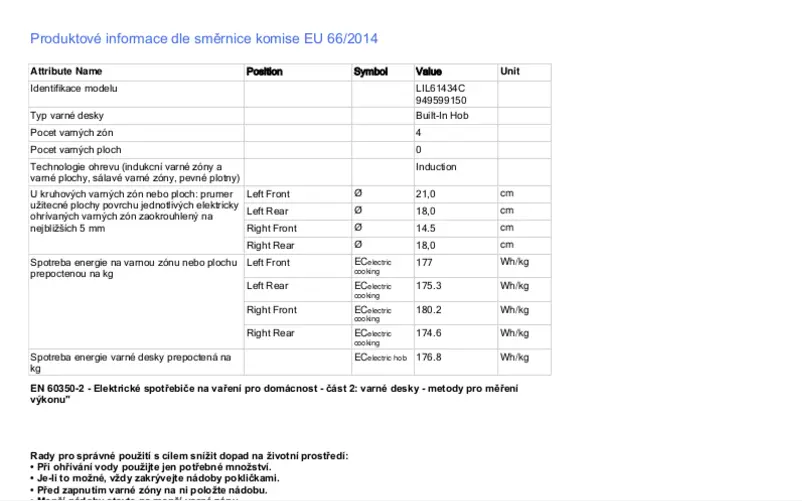 Page 1 of the manual Technical Sheet Electrolux LIL61434C