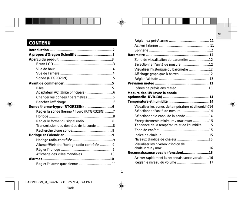 Page 1 of the manual User Manual Oregon Scientific BAR998HGN