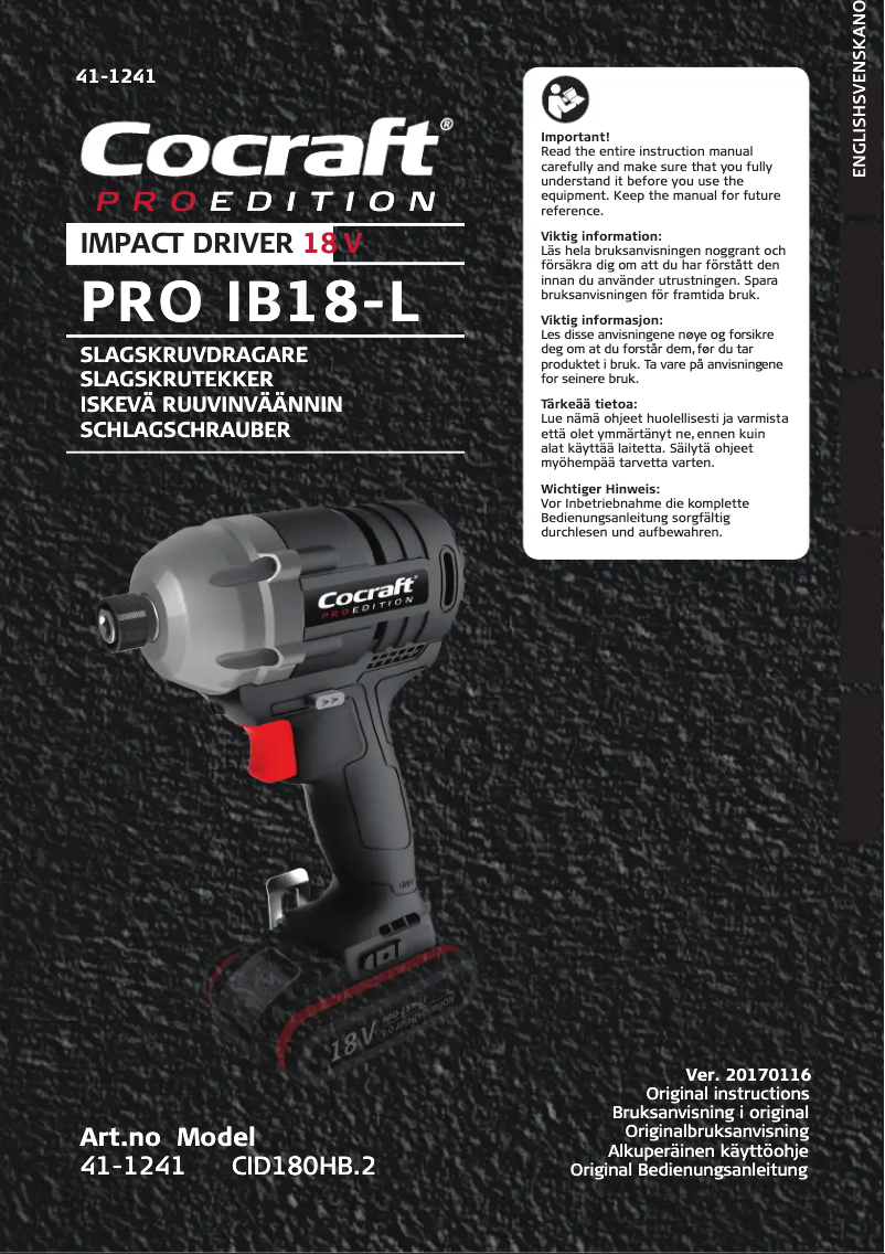 Page 1 of the manual User Manual Cocraft PRO Edition IB18-L