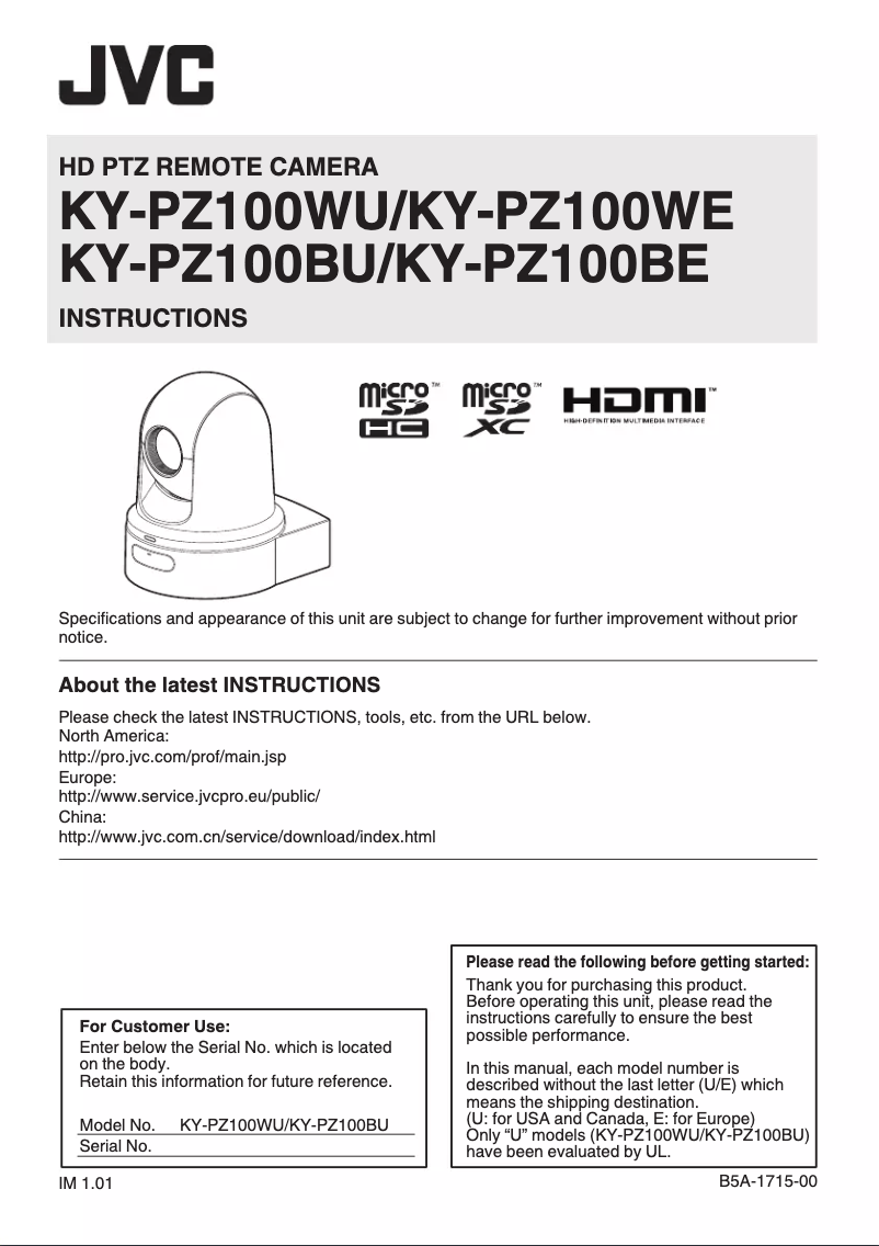 First page image of the manual for KY-PZ100