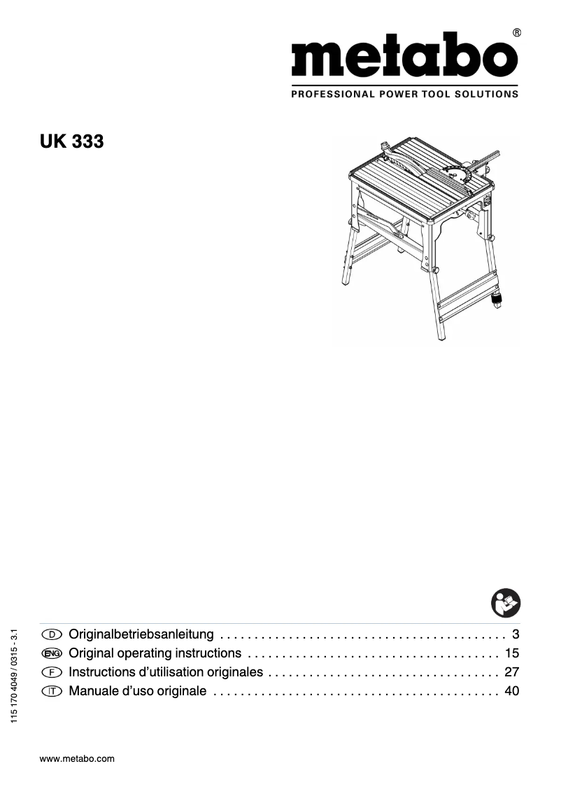 Page 1 of the manual User Manual Metabo UK 333