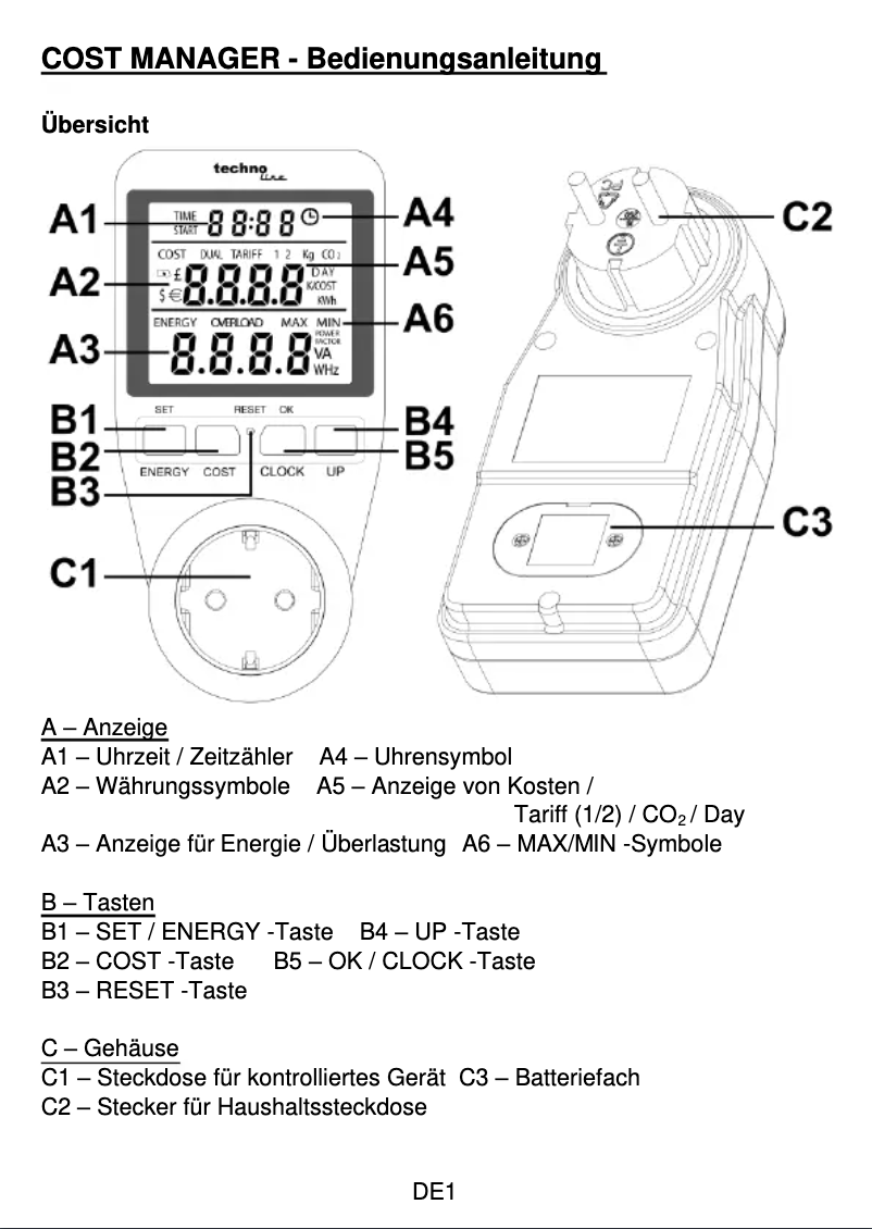 Page 1 of the manual User Manual Techno Line Cost Manager