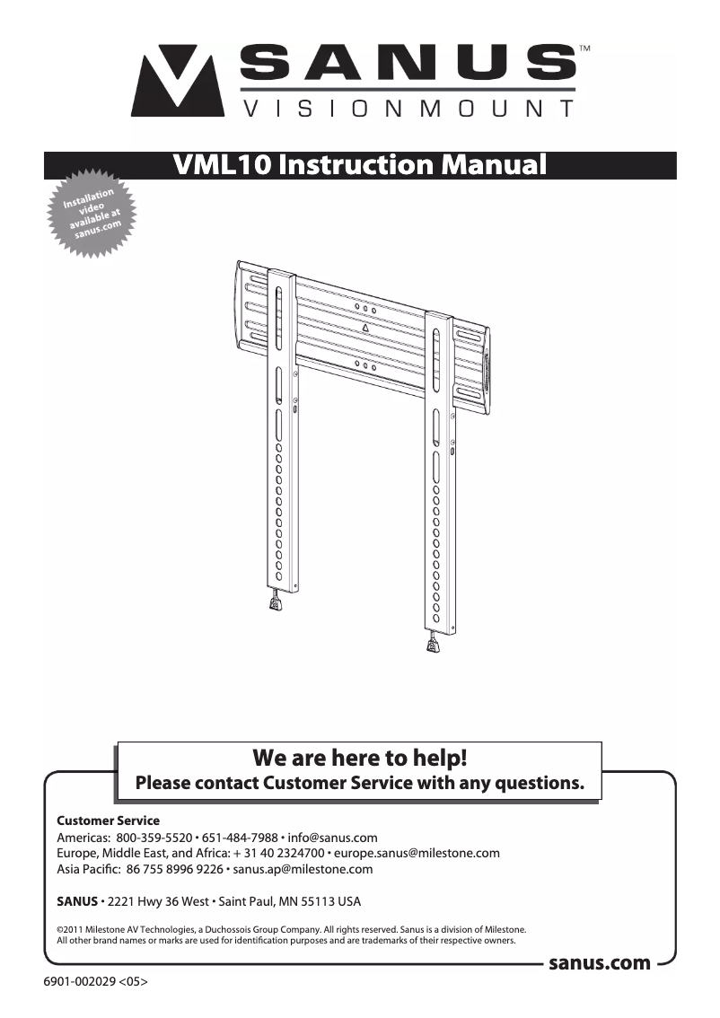 First page image of the manual for VisionMount VML10