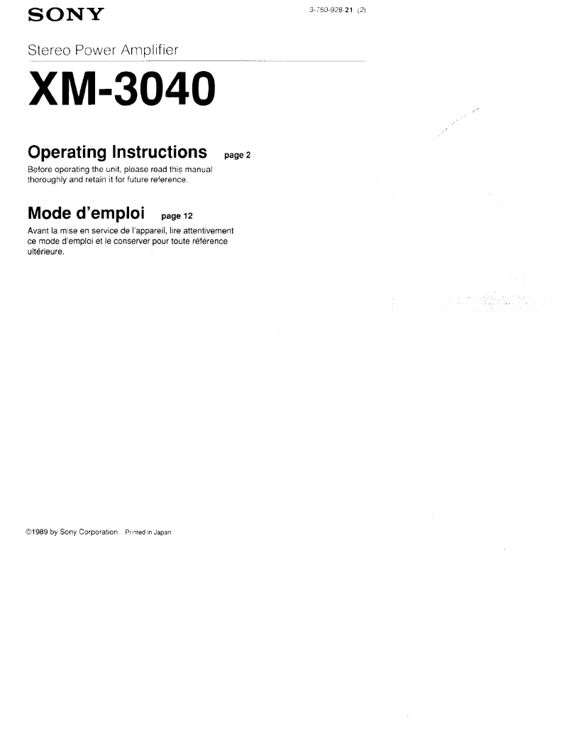 Page 1 of the manual User Manual Sony XM-3040
