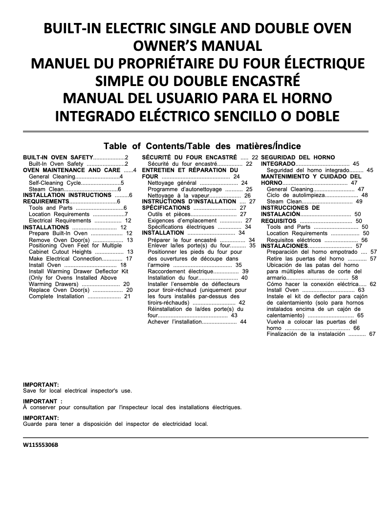 First page image of the manual for WOED5030LW