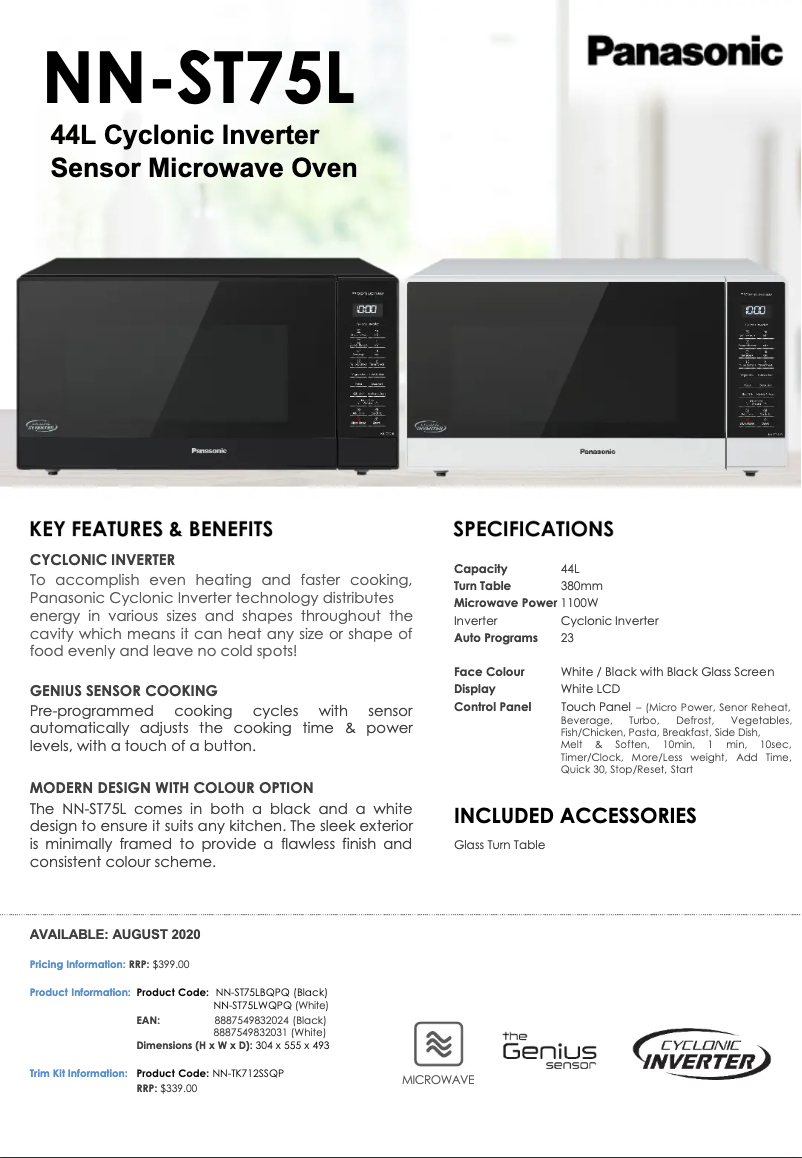 Page 1 of the manual Technical Sheet Panasonic NN-ST75LW
