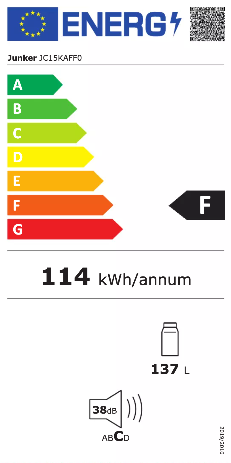 Page 1 of the manual Energy Label Junker JC15KAFF0