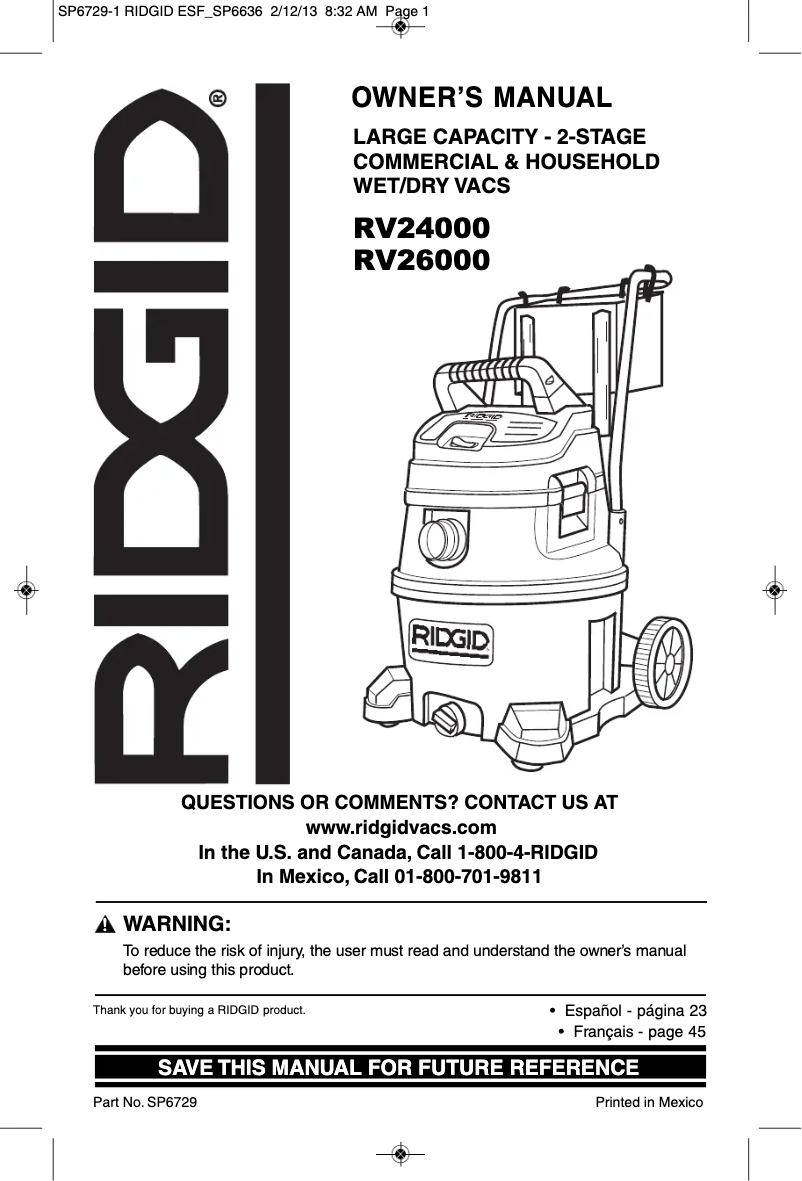 First page image of the manual for RV2400A