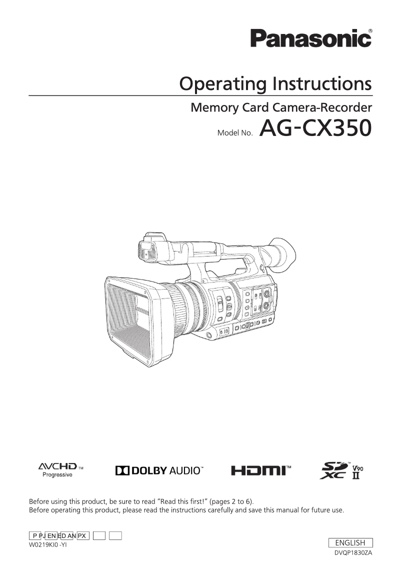 First page image of the manual for AG-CX350