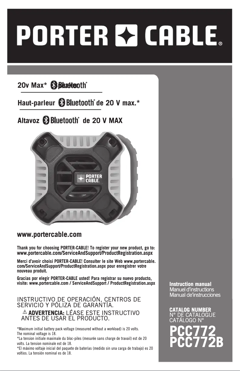 First page image of the manual for PCC772B