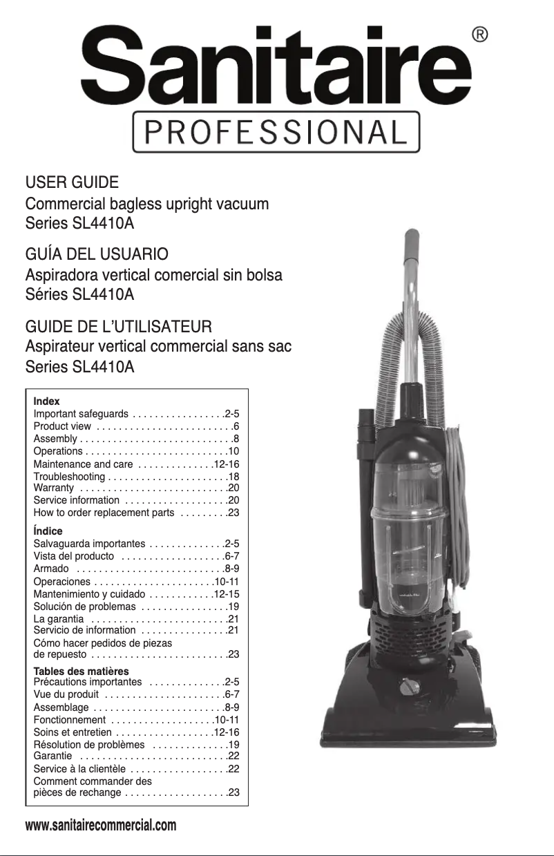 Page 1 of the manual User Manual Sanitaire Professional SL4410A