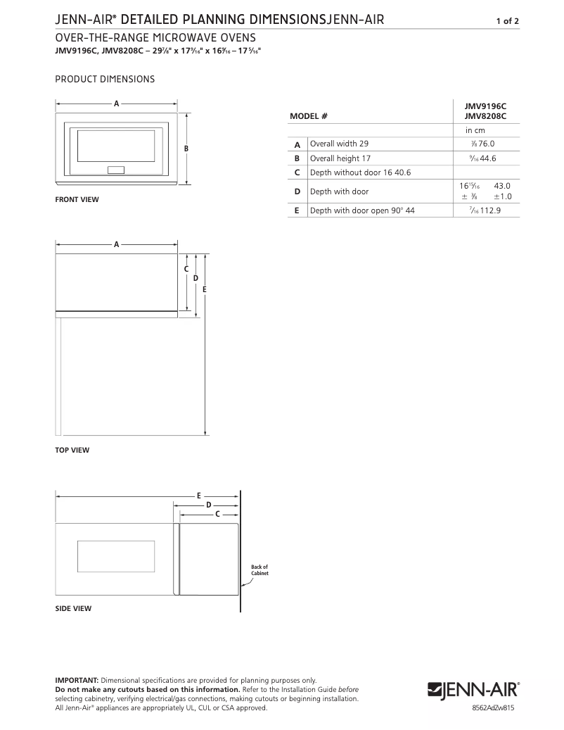 First page image of the manual for JMV9196CS