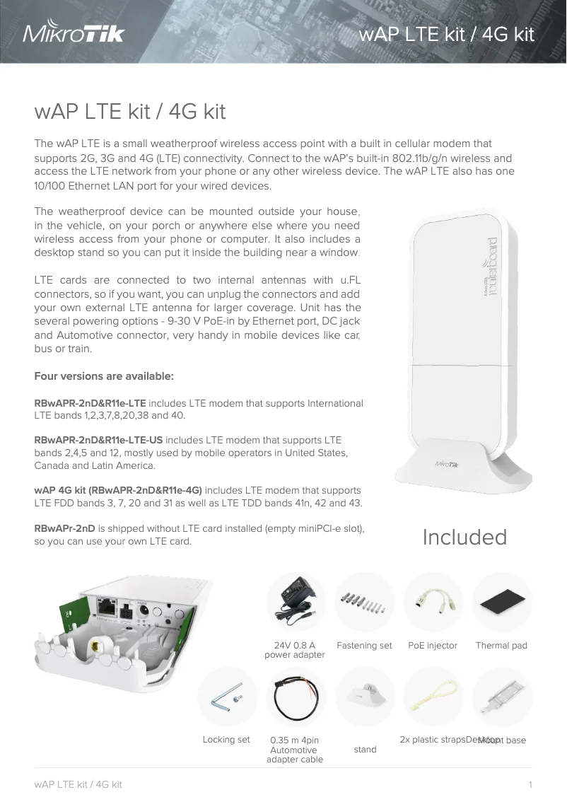 First page image of the manual for wAP LTE kit