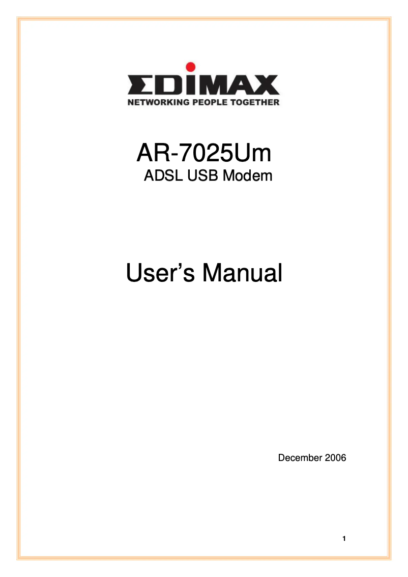 First page image of the manual for AR-7025UmA