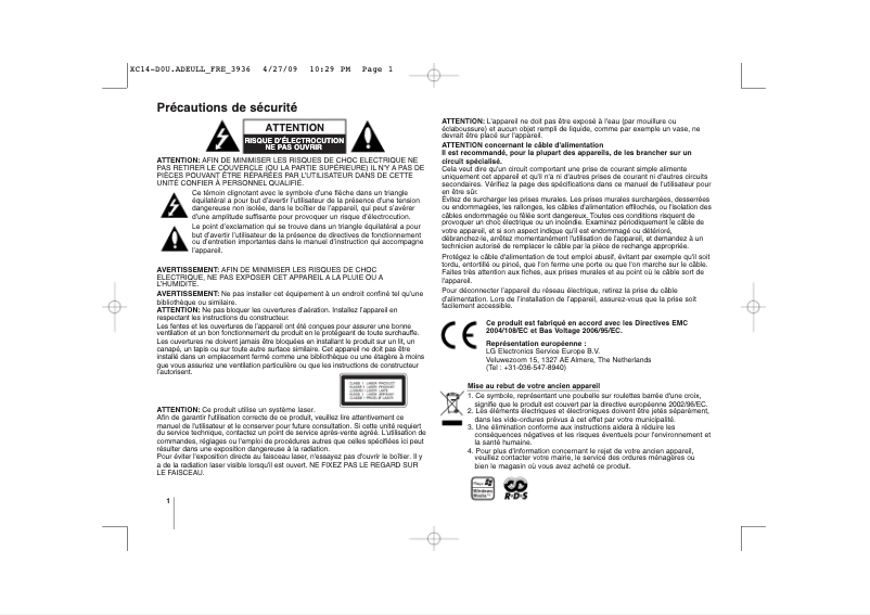 First page image of the manual for XC14