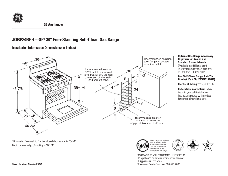 First page image of the manual for JGBP24BEHWH