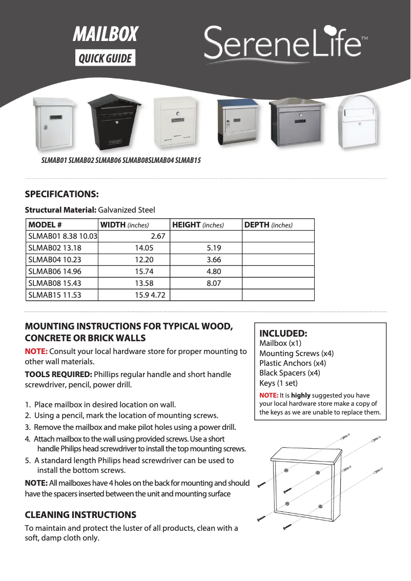 Page 1 of the manual User Manual SereneLife SLMAB08.5