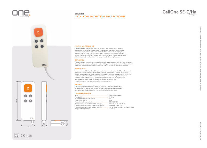 First page image of the manual for SE-C/HA