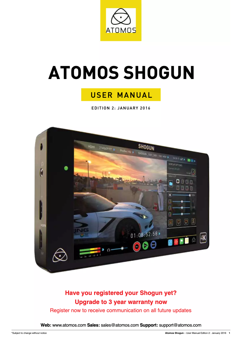 Page 1 of the manual User Manual Atomos Shogun