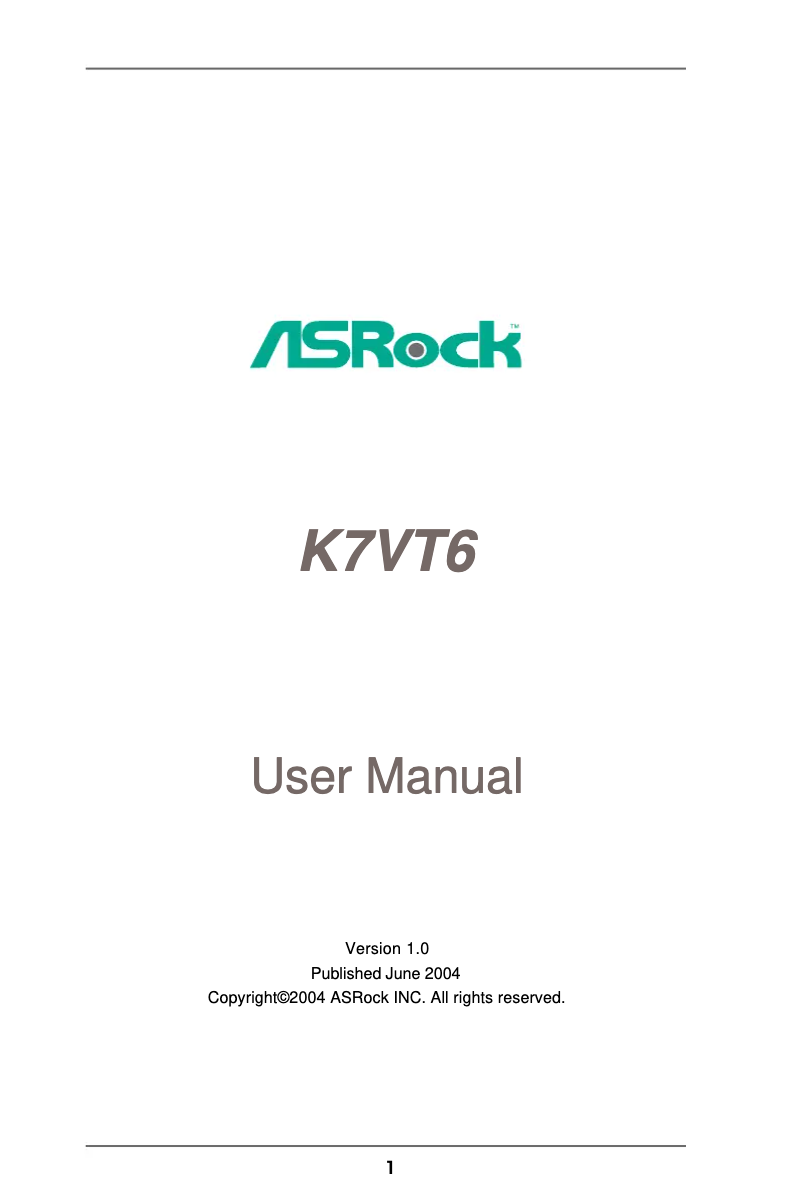 Page 1 de la notice Manuel utilisateur Asrock K7VT6