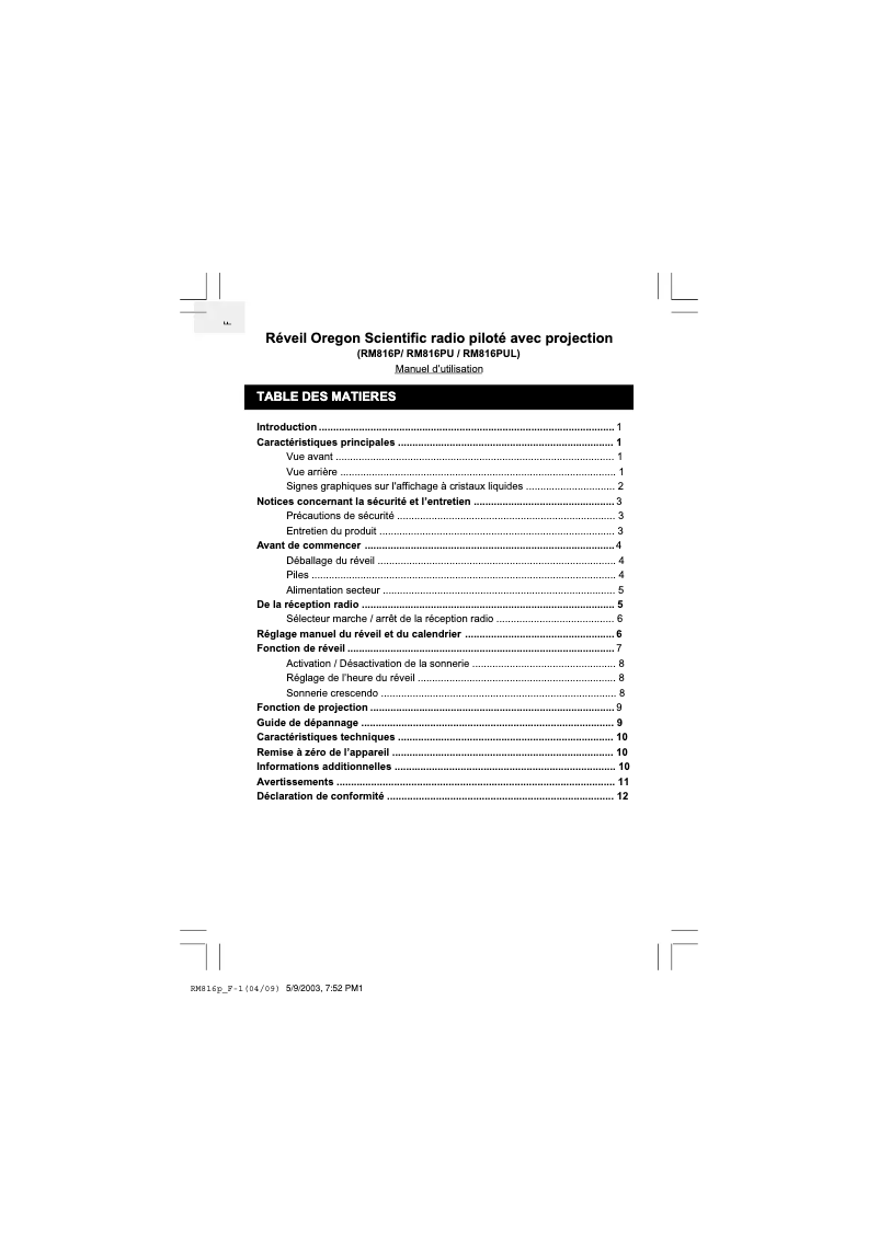 First page image of the manual for RM816P