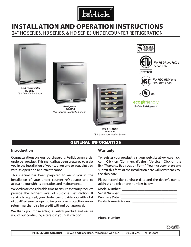 First page image of the manual for HC24FS-4