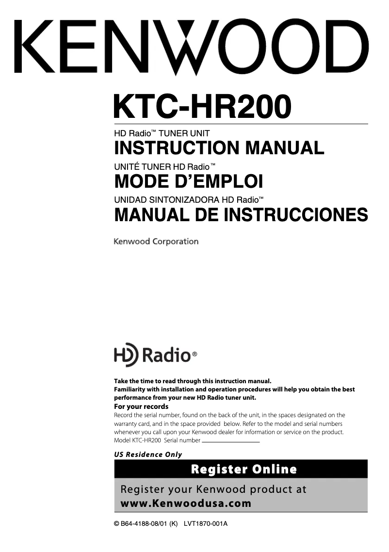 First page image of the manual for KTC-HR200
