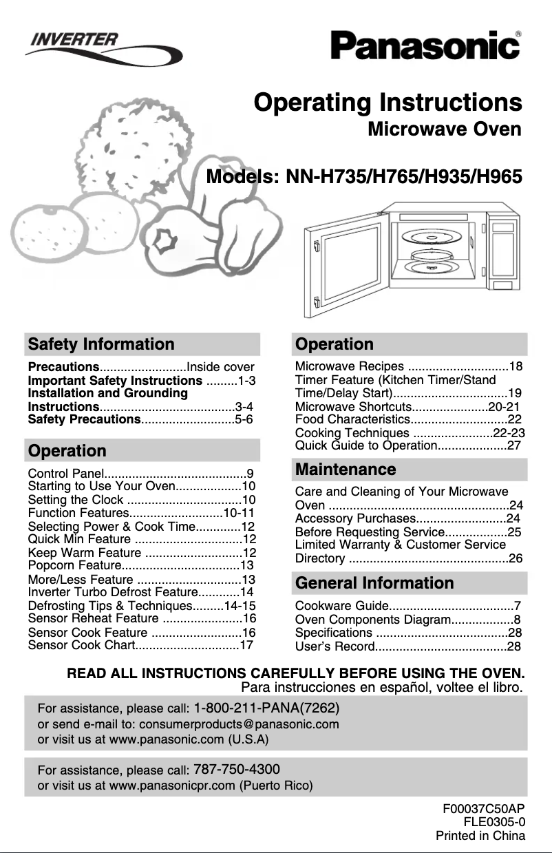 First page image of the manual for NN-H965BF
