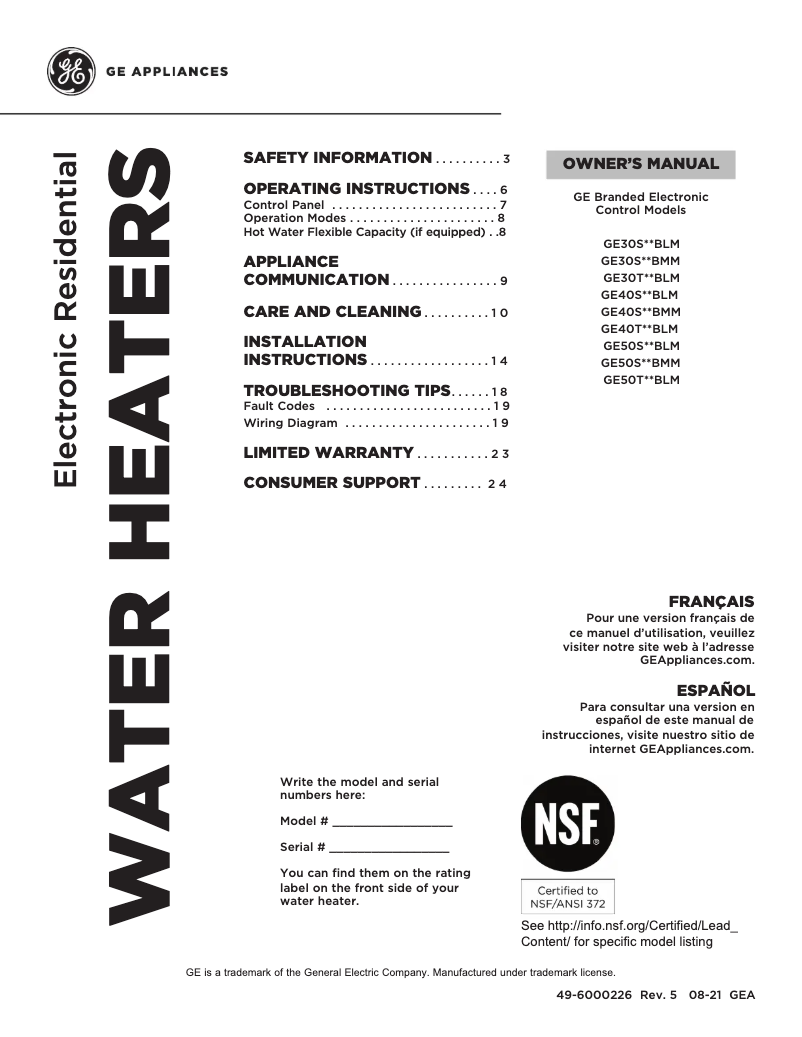 First page image of the manual for GE40S10BMM