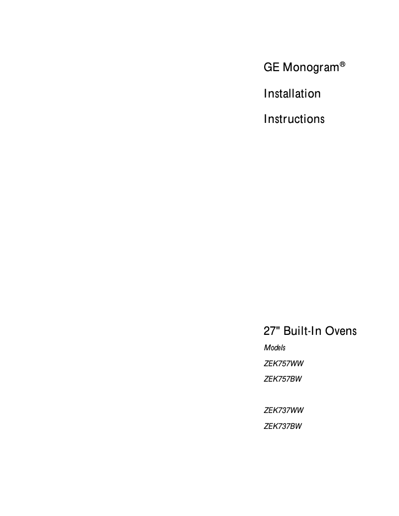 First page image of the manual for ZEK757WWWW