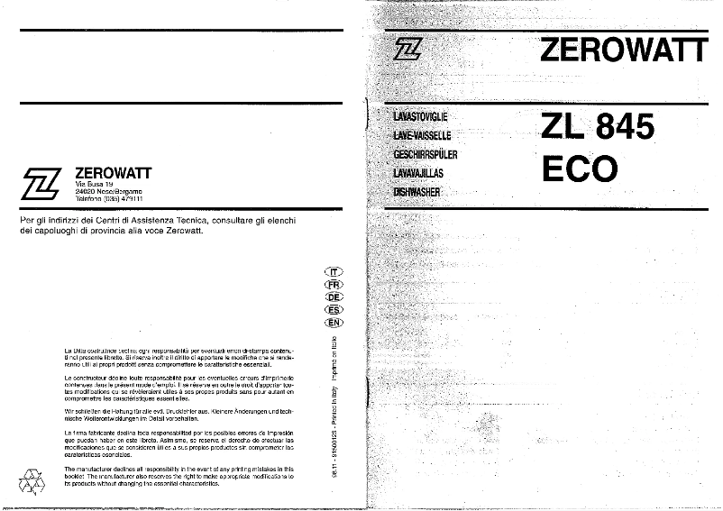Page 1 of the manual User Manual Zerowatt ZL 845 ECO