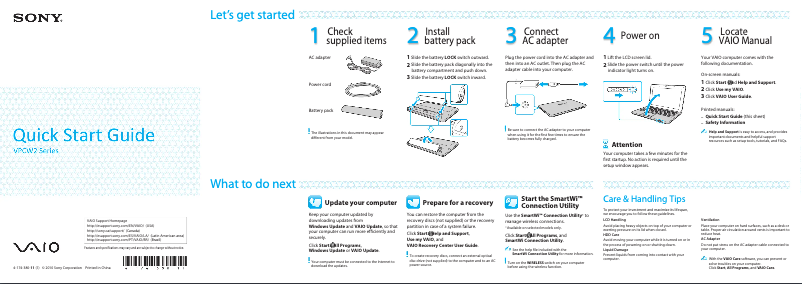 First page image of the manual for Vaio VPCW212