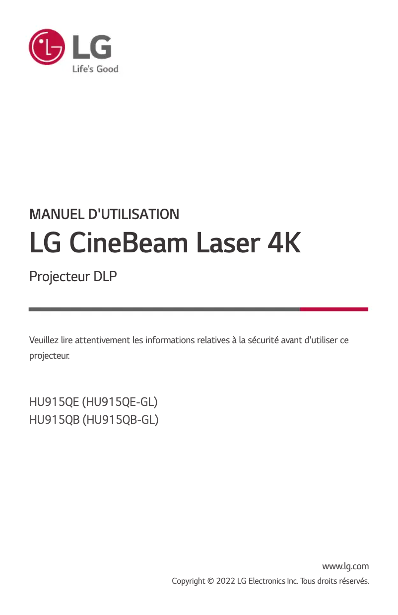 First page image of the manual for CineBeam HU915QE