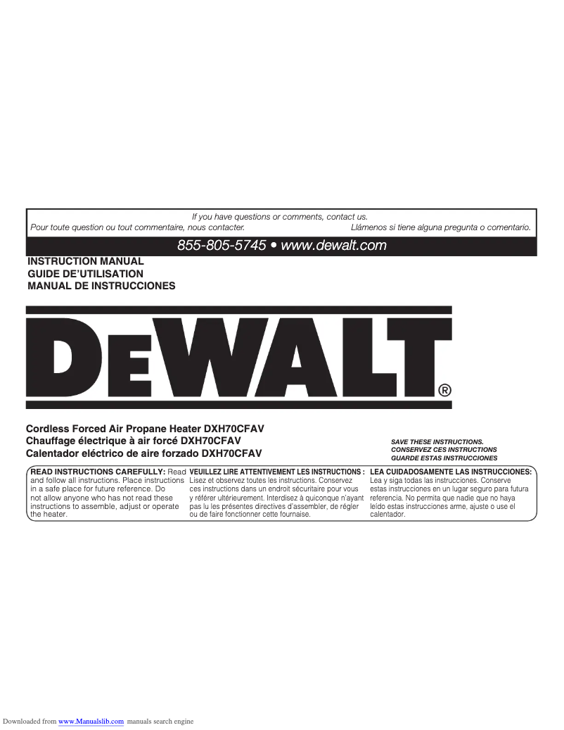 Page 1 of the manual User Manual DeWalt DXH70CFAV