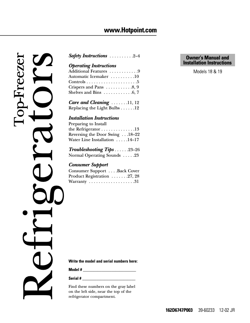 First page image of the manual for HTS18GCMCC