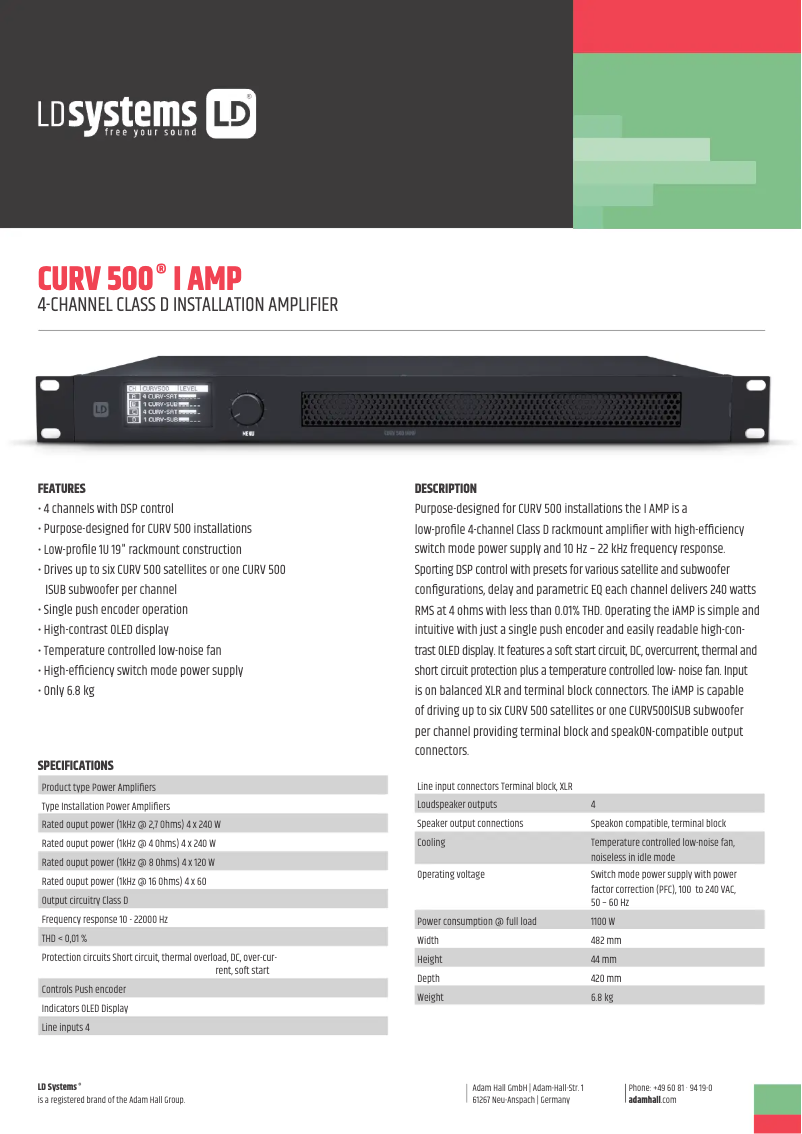 First page image of the manual for CURV 500 I AMP