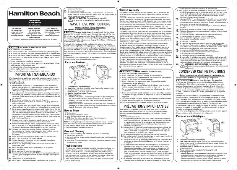 Page 1 de la notice Manuel utilisateur Hamilton Beach 22782