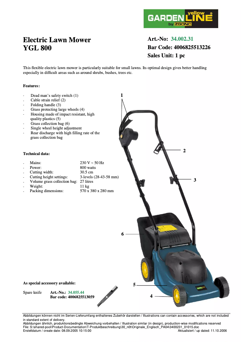 First page image of the manual for YGL 800