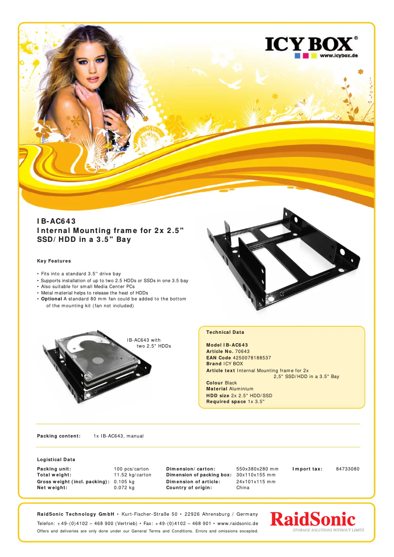 Page 1 of the manual Technical Sheet Icy Box IB-AC643