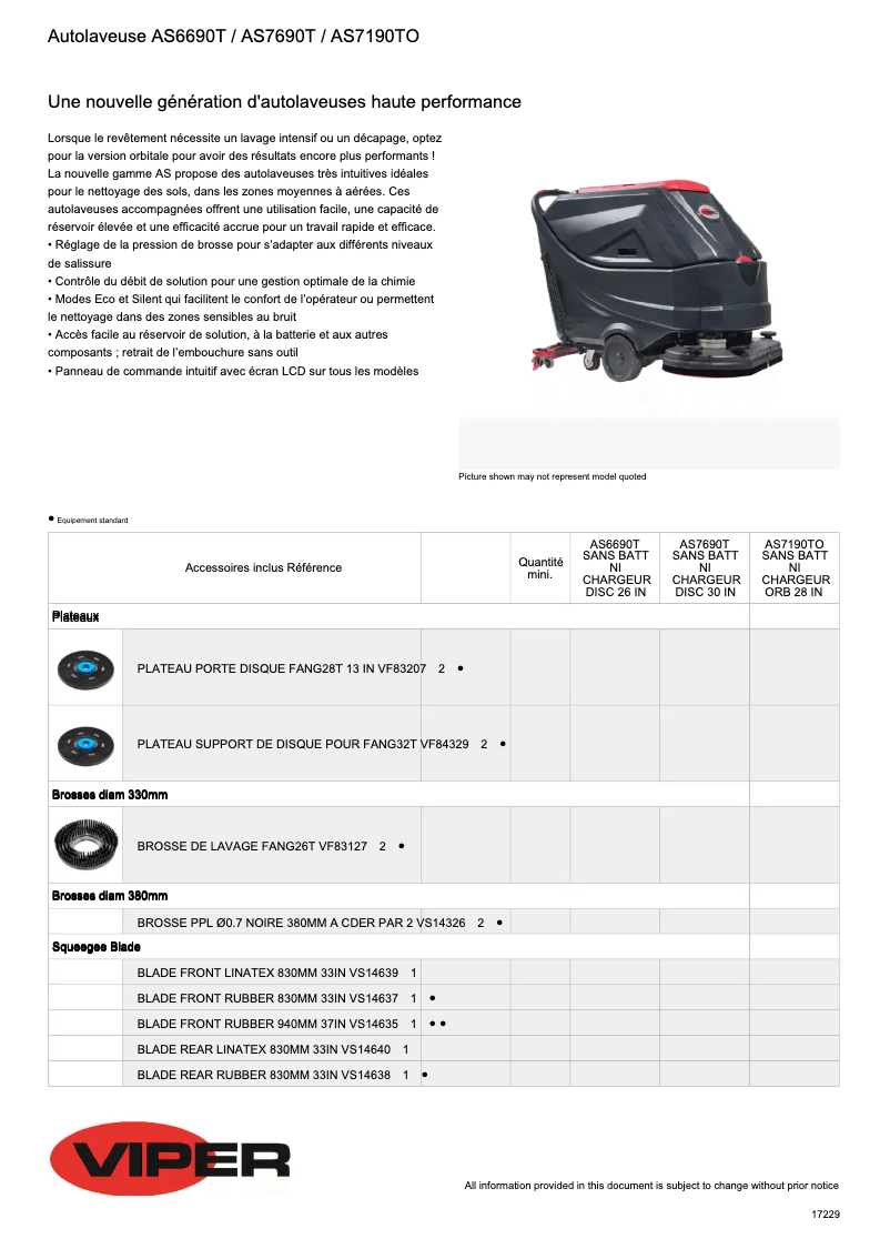 Page 1 of the manual Technical Sheet Nilfisk Viper AS7690