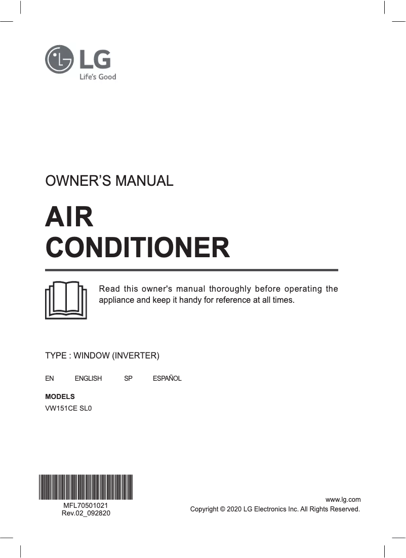 First page image of the manual for VW151CE