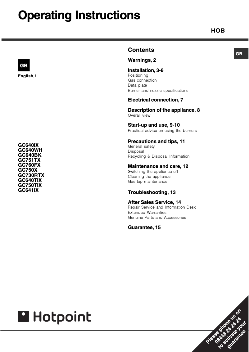 Page 1 of the manual User Manual Hotpoint GC640BK