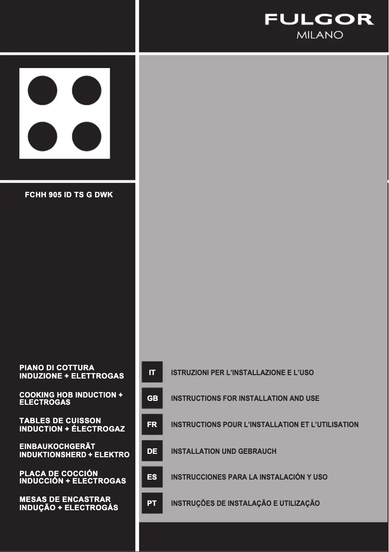 Page 1 of the manual Installation Guide Fulgor Milano FCHH 905 ID TS G DWK