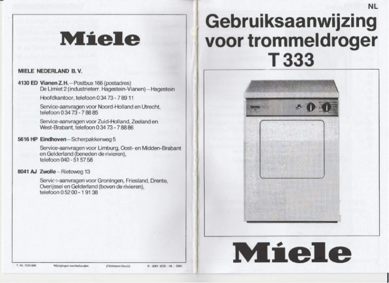 Page 1 of the manual User Manual Miele T 333