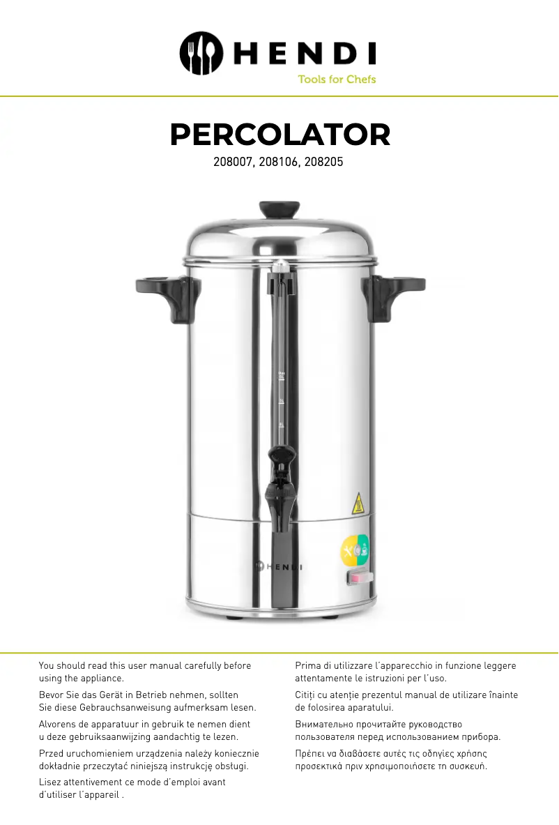 Page 1 of the manual User Manual Hendi Percolator 208007