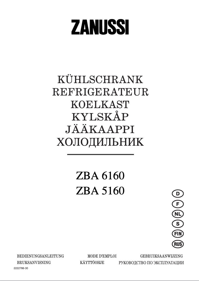 Page 1 of the manual User Manual Zanussi ZBA 5160