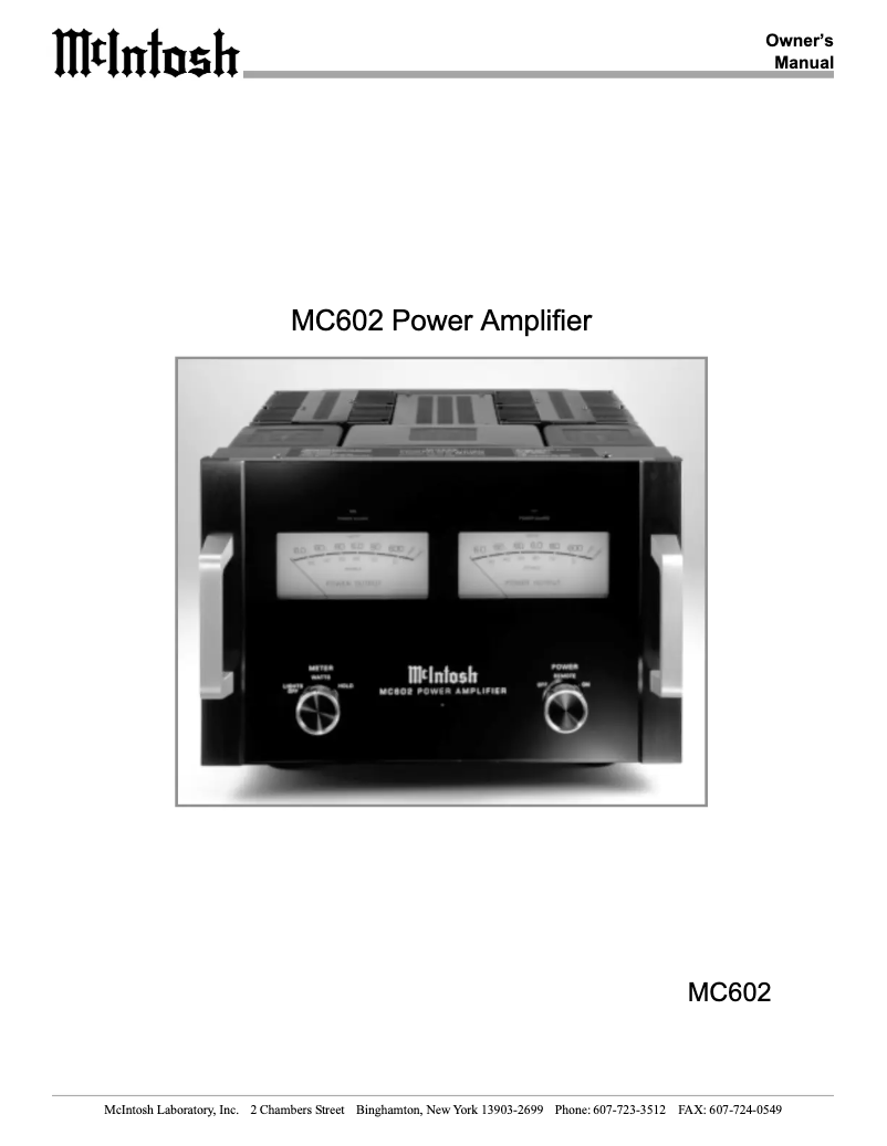 Page 1 of the manual User Manual McIntosh MC-602