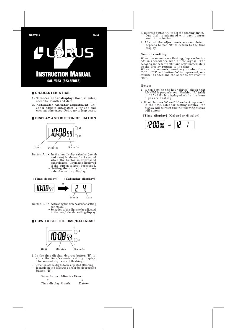 Page 1 of the manual User Manual Lorus Y923