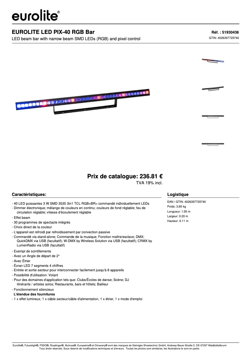 First page image of the manual for LED PIX-40