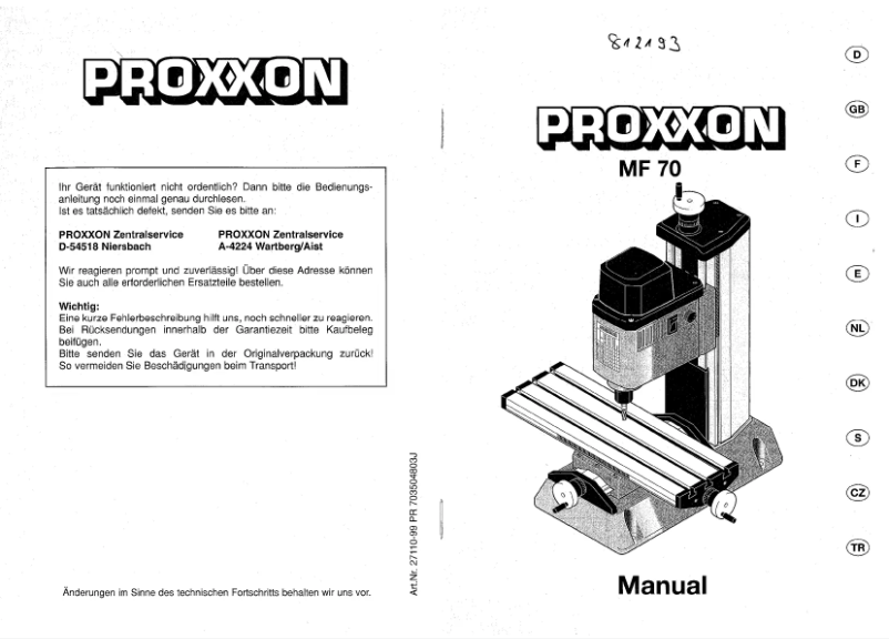 Image de la première page du manuel de l'appareil MF 70